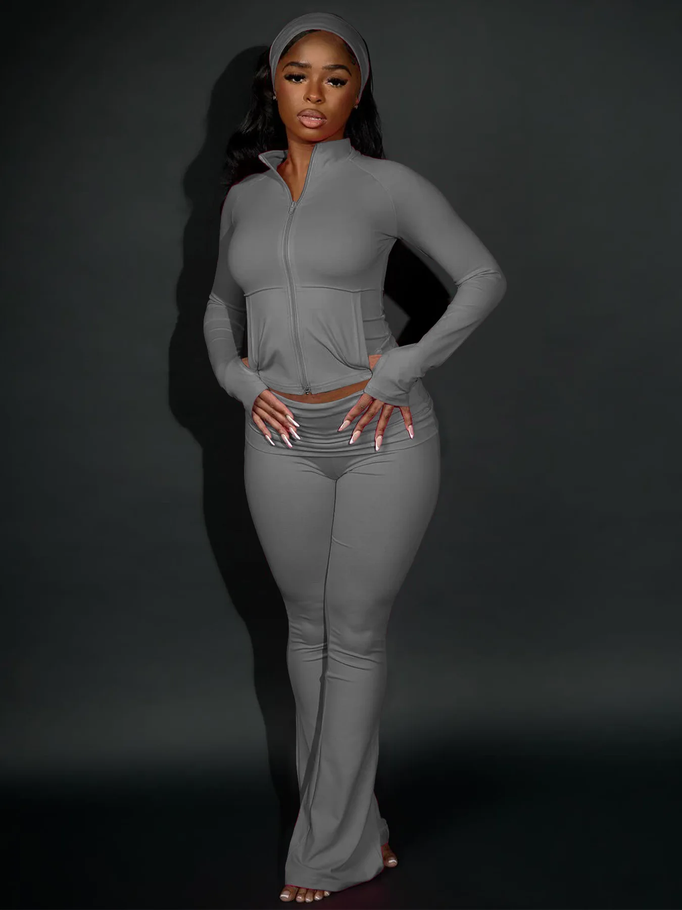 Conjunto de chándales para mujer, chaqueta corta con cremallera completa para Yoga y Fitness, pantalones acampanados, deporte de gimnasio, conjunto informal de 2 piezas, ropa deportiva de trabajo para mujer