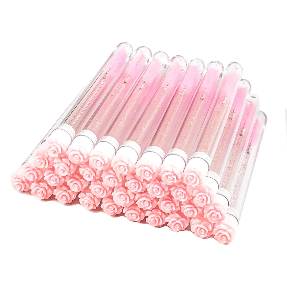 50 Pcs Reusable Eyelash Brush Tube Disposable Eyelash Wands Tube Eyebrow Brush Dust-proof Sparkling Broken Diamond at Bottom