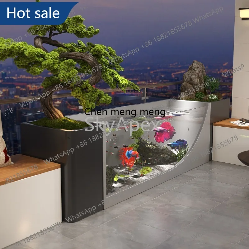 

M02 Finished Stainless Steel Balcony Fish Pond Rustproof Circulating Flowing Water Glass Tank Metal Ecological Waterscape