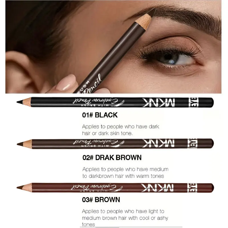 防水アイブロウペンシル 2 本 - 防汗、長持ちするナチュラルマット仕上げ、洗練されたペンシルデザイン