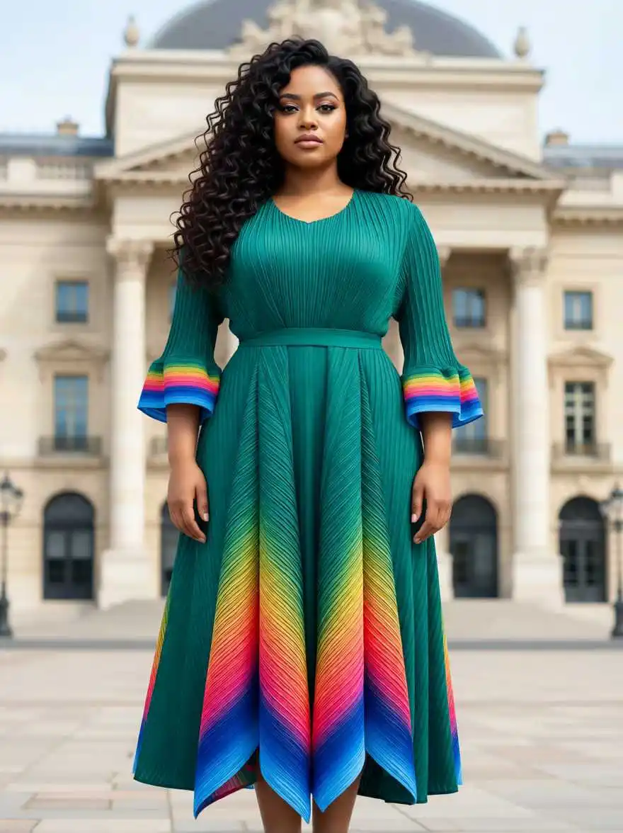 EGRM Niche Chic High Elasticity Pleated Gradient Women's Dress Loose O Neck 2026 New Irregular Elastic Female Clothing 7GR3529 - view 5