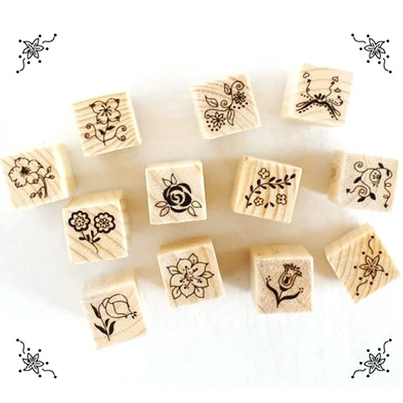 12 Pcs/box Cute Little Cat Mini Cartoon Stamp DIY Wooden Rubber Stamps for Scrapbooking Stationery Scrapbooking Standard Stamp