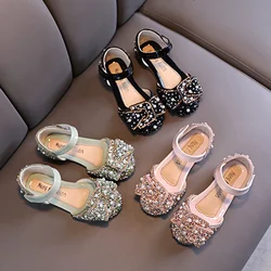 Princess Shoes for Girls Green Pink Party Wedding Luxurious Glitter 21-36 Kids Single Shoe Summer Spring Fashion Girl's Flats