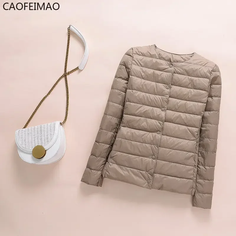 Vrouwen Liner Duck Donsjack O-hals Variabele V-hals 2023 Nieuwe Vrouwelijke Winter Warm Houden Kraag Ultralight Gewatteerde Puffer Jas