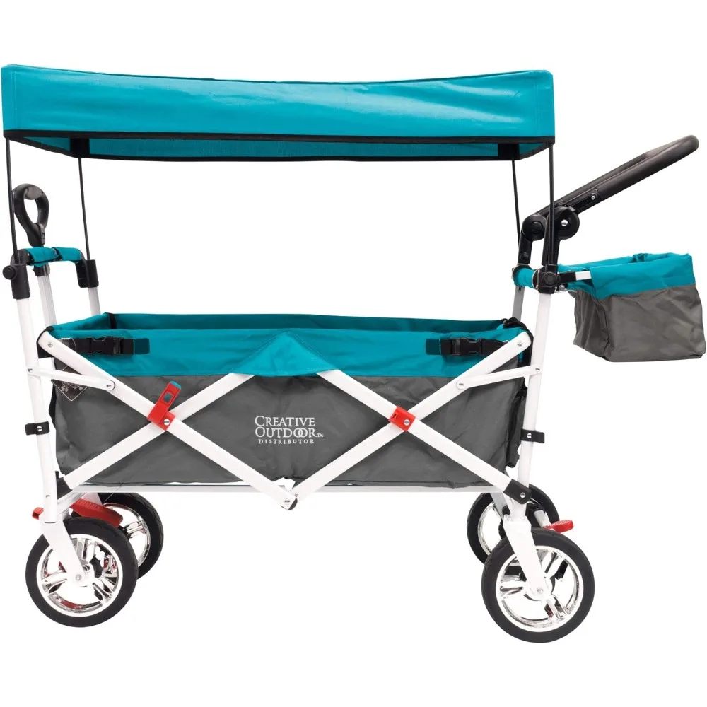 

creative outdoor push pull collapsible folding wagon cart | silver series plus | beach park garden & tailgate gray/teal