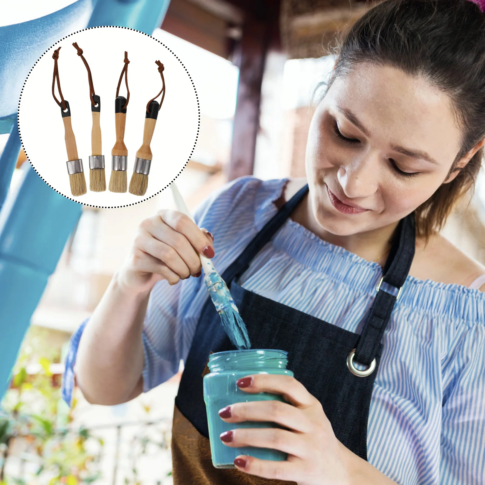 

4 pcs Paint Brush Set Natural Bristle Wood H Durable Flexible Artist Brushes For Furniture Walls Ceiling Decor Home
