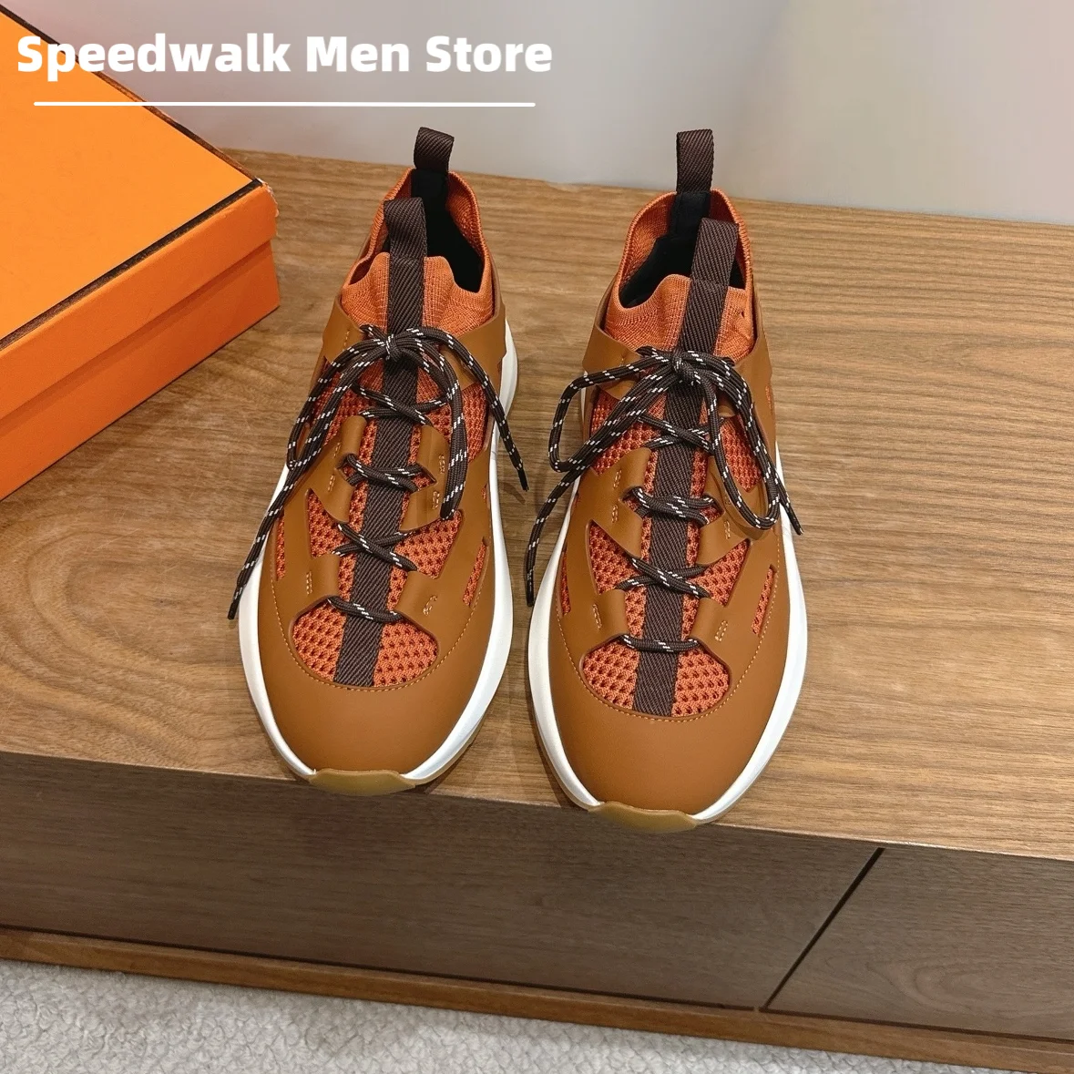 2026New Men Hollow Cutout Lace Up Platform Sneakers Breathable Mesh Inner Contrast Strap Retro Daily Walking Fashion Shoes