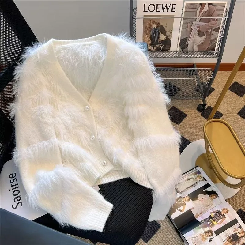 French Small Fragrance Coat Women Imitation Mink Velvet Early Spring 2024 New Gentle Pink Versatile Foreign Style Wool Cardigan