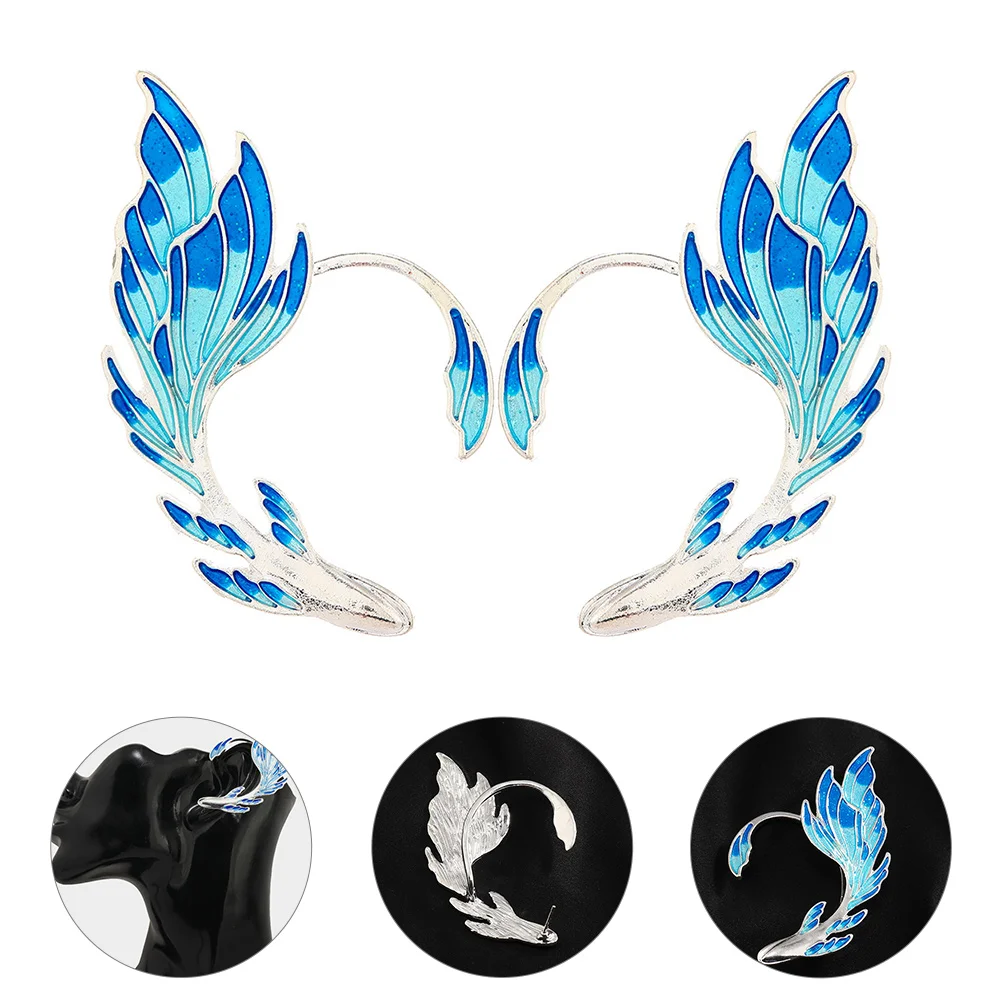 2 Pcs Ear Clip Blue Cuffs Photo Shoot Earring Zinc Alloy Earrings for Women Cosplay Charm