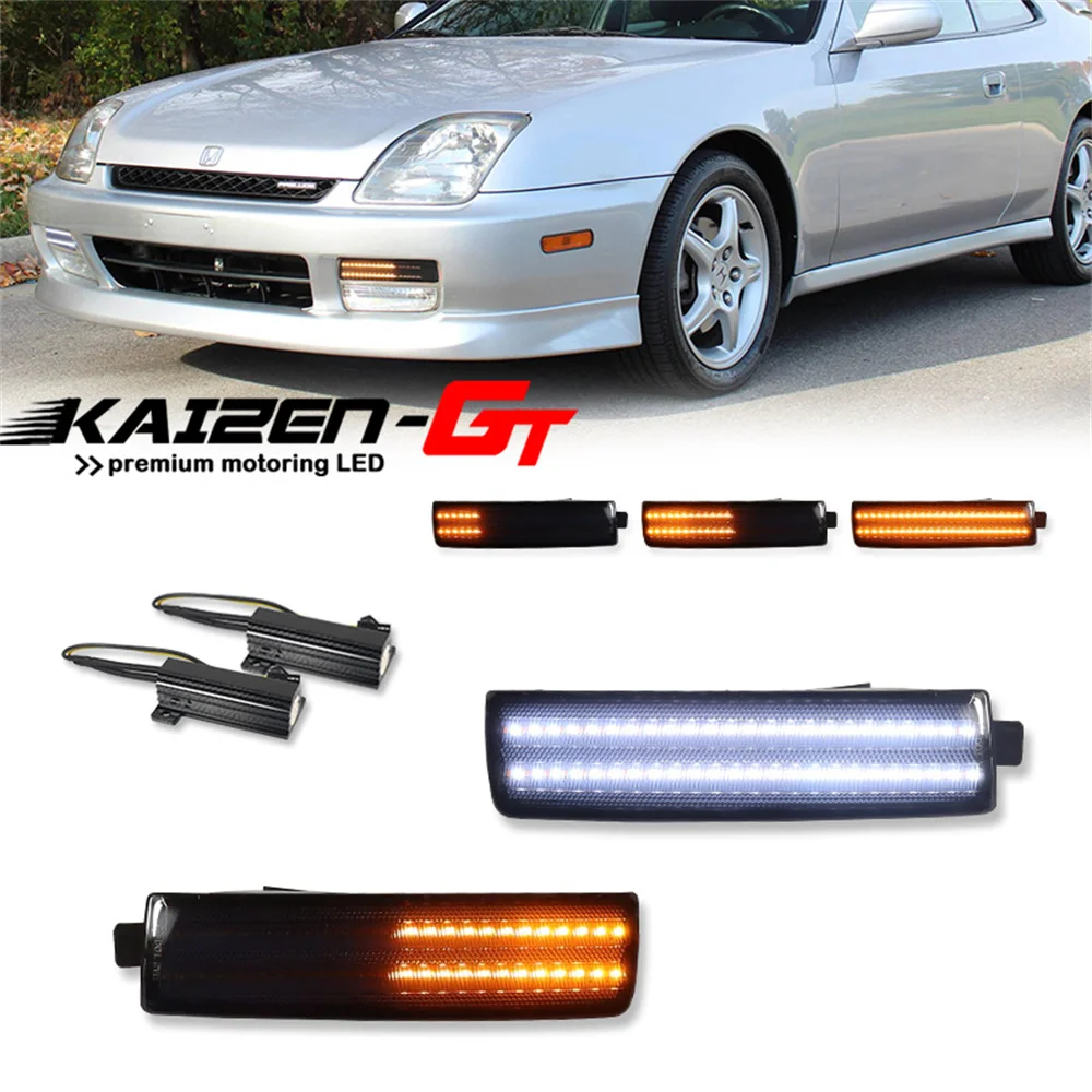 

Switchback LED Car White Front Bumper DRL Running/Driving Lights & Dynamic Amber Turn Signal Lights For Honda Prelude 1997-2001