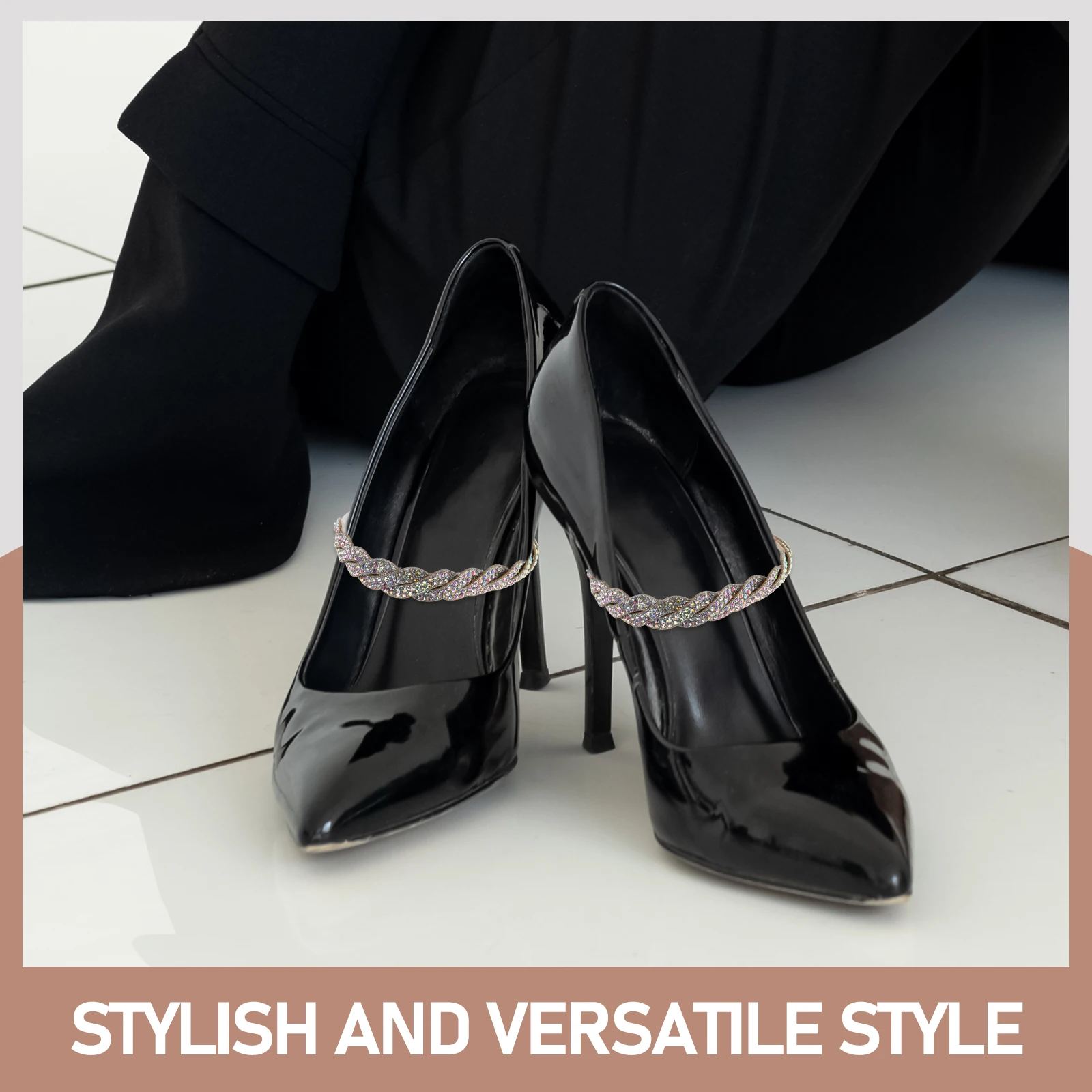 

Anti drop Shoelaces High Heel Elastic B Rhinestones Straps Adjustable Replacement Non tie Anti slip Versatileheel for high
