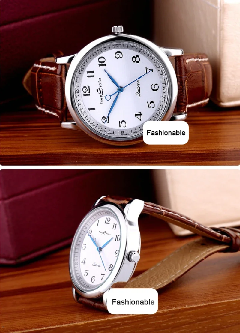 Lovers’ Quartz Watch Reverse Anticlockwise Direction Oil Pressure Dial Waterproof Reverse Leather Lovers’ Watches