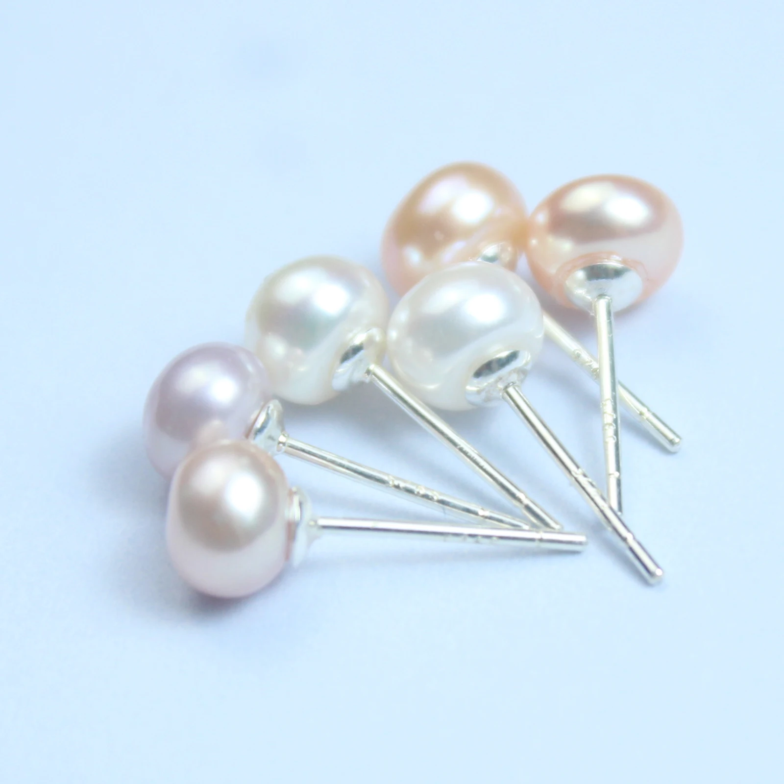 Real 925 Sterling Silver Earrings Natural Freshwater Pearl Stud Errings Jewelry for Women Fashion Birthday Gift