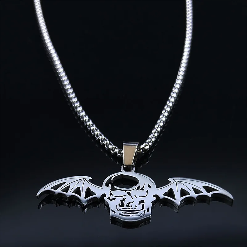 Gothic Vampire Bat Skull Wings Necklace Pendant Stainless Steel Chain Animal Skeleton Pendant Necklace Jewelry collier gothique