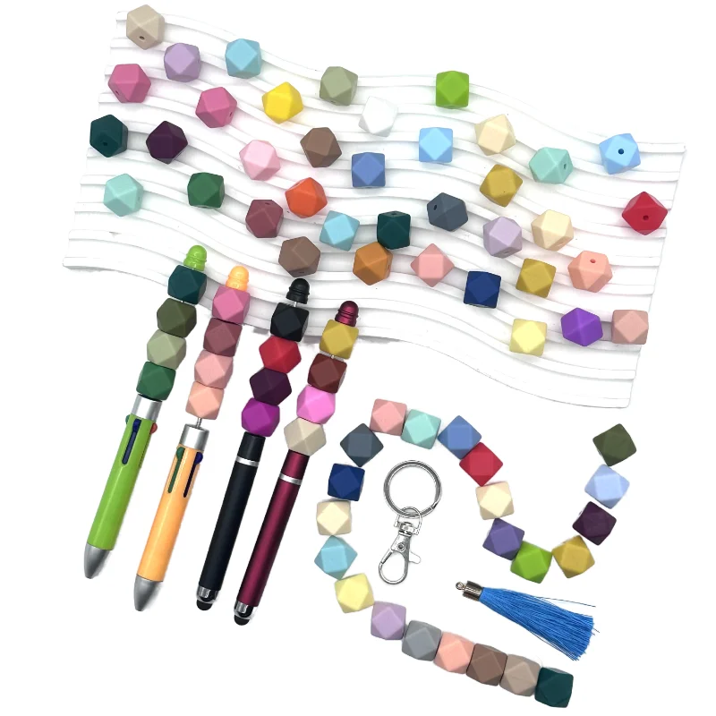 10/20/50pcs14mm cuentas hexagonales de silicona DIY hacer pulseras collares llaveros y cadenas de decoración de coche cuentas decorativas