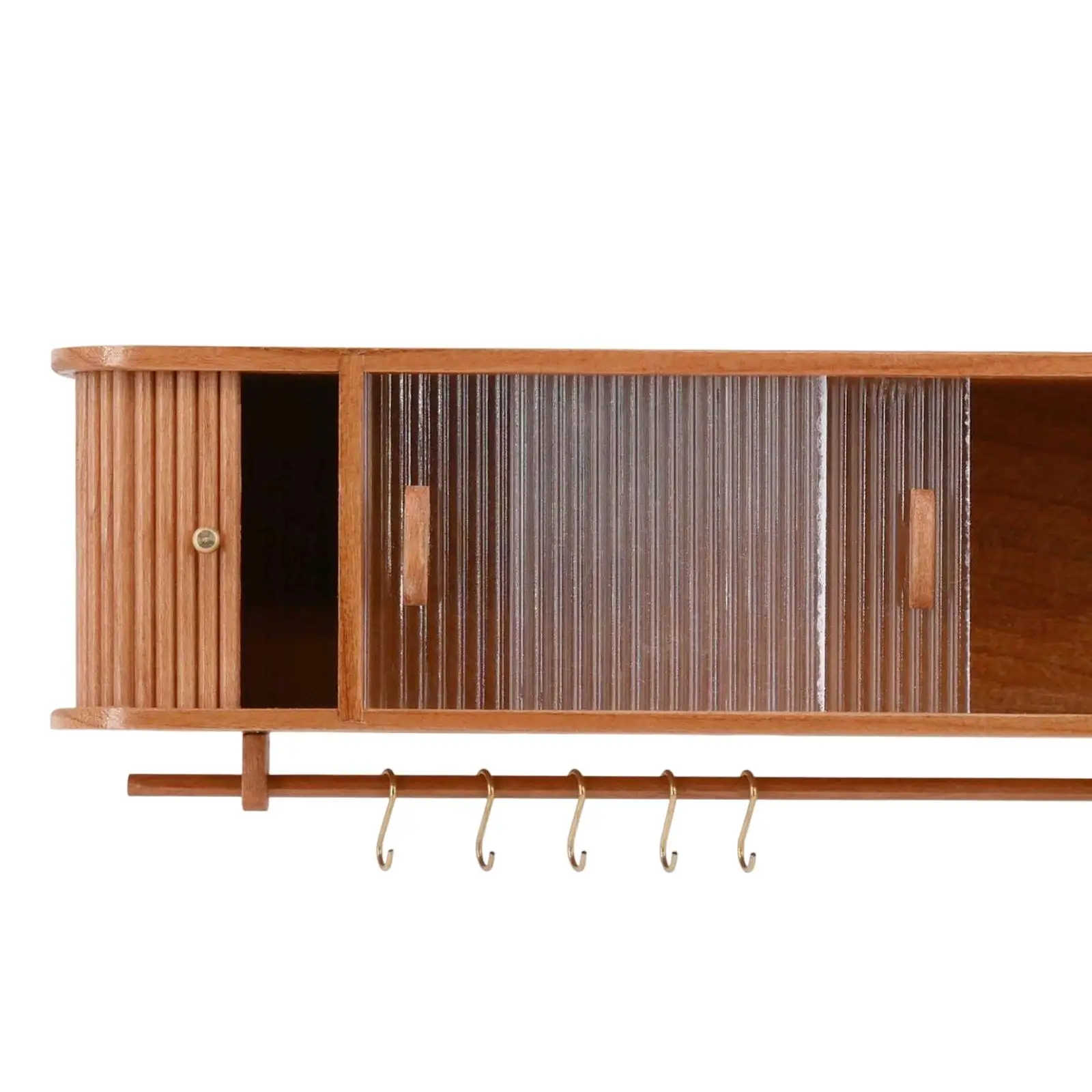 Wood Dollhouse Wall Cabinet Shelf Rack with Hanging Rod Accessory for Study