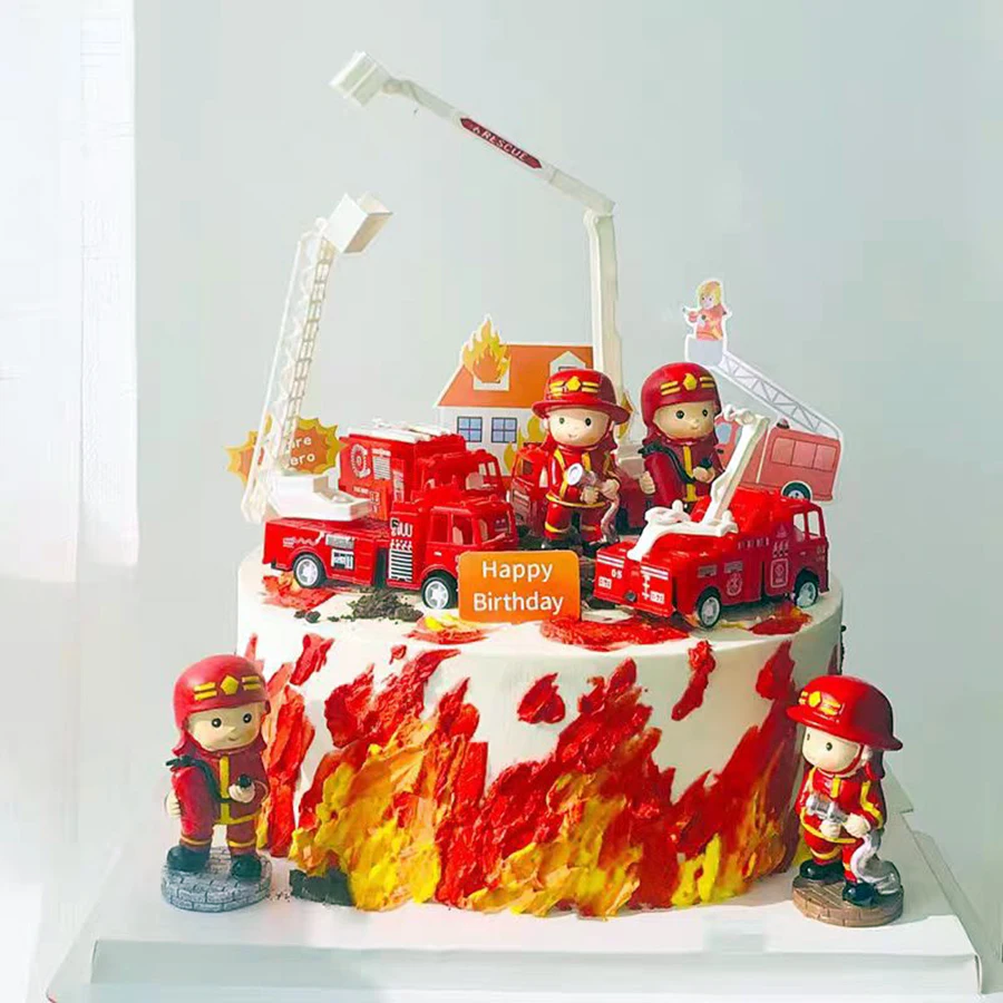Kuchen-Dekoration mit Feuermotiv, Ornament, Harz, Wasserpistole, Feuerwehrmann, Feuerlöscher, Feuerwehrmann, Geburtstag, Backen, Plugin
