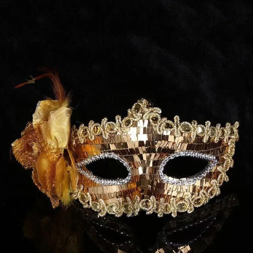 Cosplay Diamond Venetian Mask Flower Crystal Veil Masquerade Mask Feather Performance Costume Mask Wedding Party