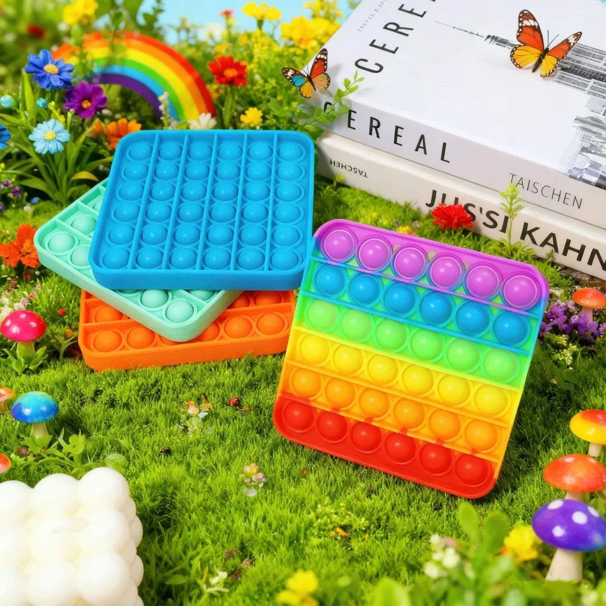 1 unidad de juguetes antiestrés Pop Fidget Reliver, juguetes antiestrés con burbujas de empuje de arcoíris, juguete con hoyuelos para niños y adultos, alivia el autismo (Color aleatorio)