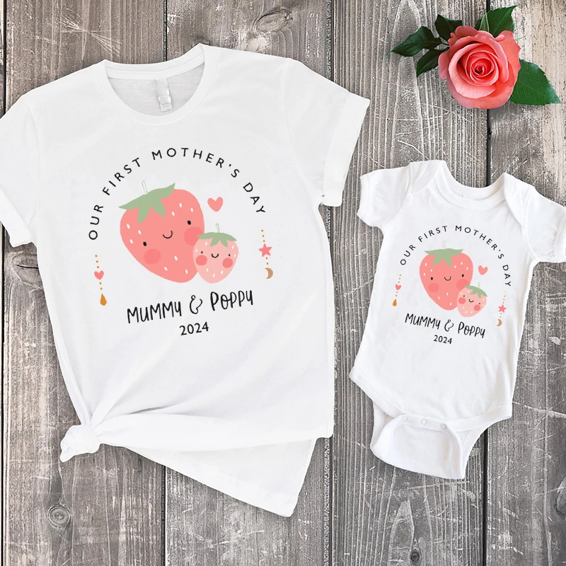 

Personalised First Mother's Day T-shirt Funny Mummy and Baby Gift Mama and Me Tee Baby Bodysuit Summer 2024