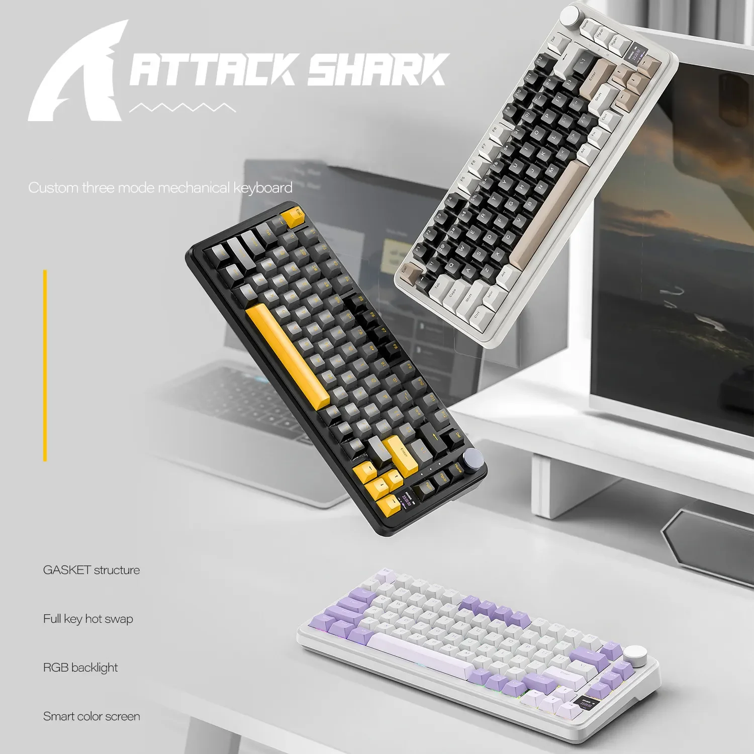 YYHC-Three mode BT Wireless Mechanical keyboard with display custom hot-swapable gaming mechanical keyboard