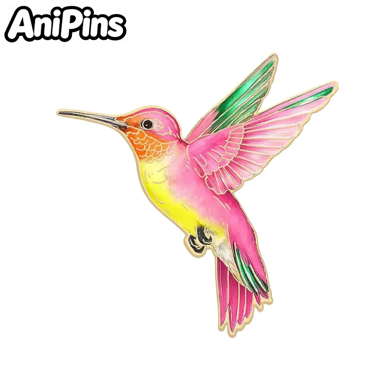 AniPins Cute Hummingbird Pins 4-color Enamel Flying Bird Animal Brooch Pin On Backpack Clothes Lapel Badge Friends Gifts