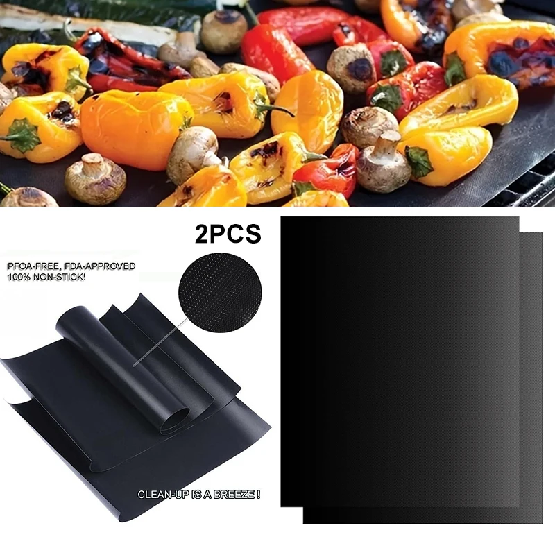 

2Pcs/set Non-stick BBQ Grill Mat Baking Mat BBQ Tools Cooking Grilling Sheet Heat Resistance Easily Cleaned Kitchen Tools