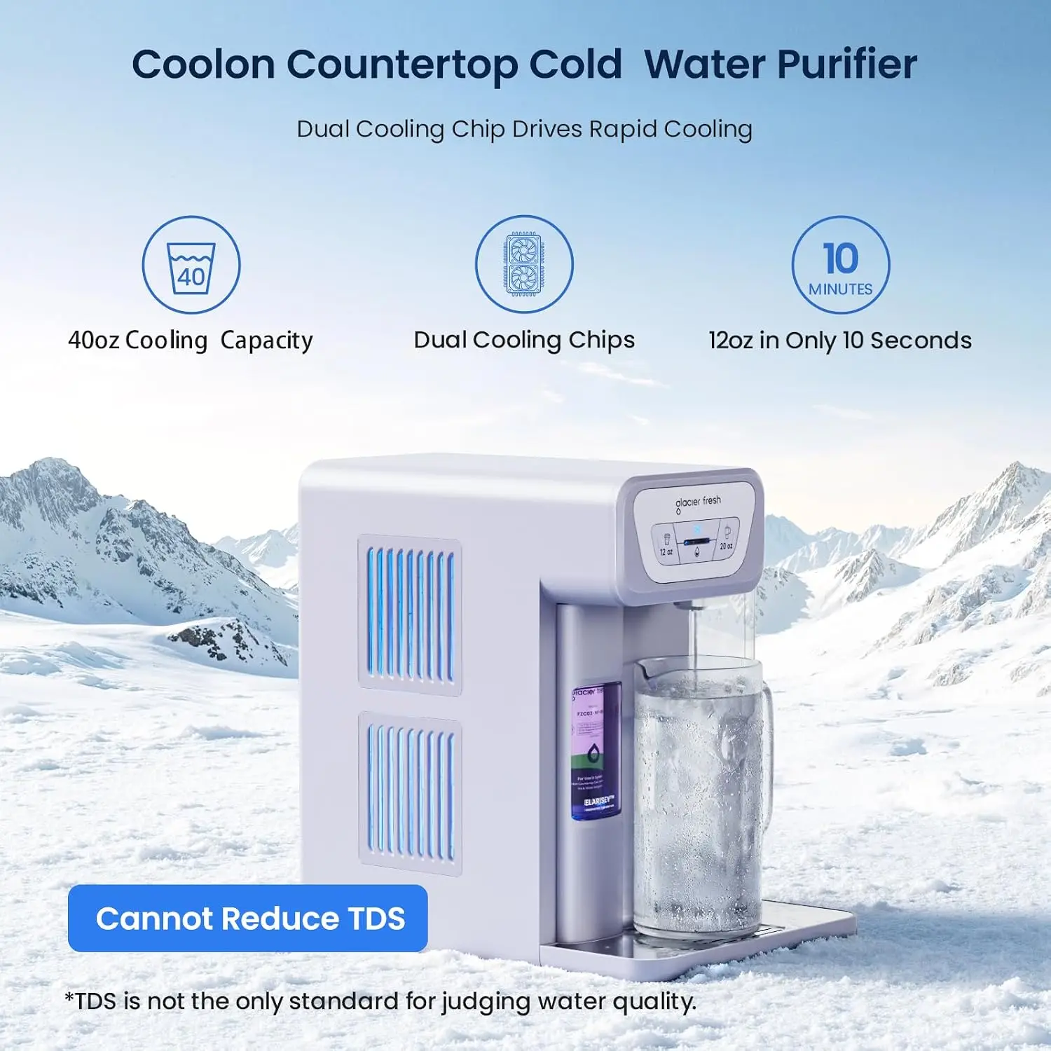 ^For C03 Coolon Countertop Cold Water Purifier with Upgraded Elarisey™ Filtration, Zero Wastewater System, 40oz Cooling Capacity