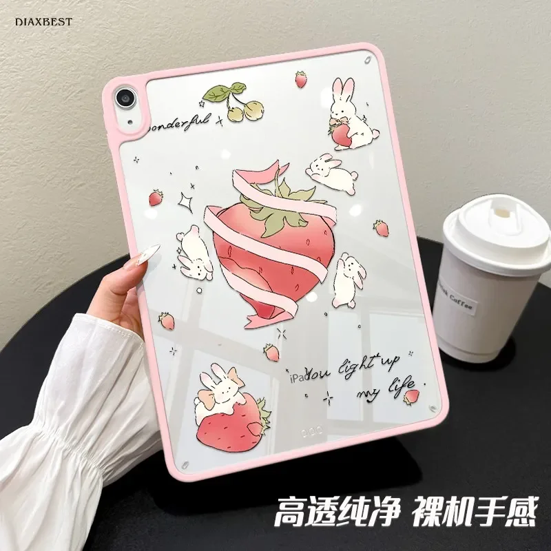 Pink Strawberry Bunny Y2K Girl Cover For iPad Pro 13 11th M5 M4 12.9 A16 10 8 7 9th 10th For Ipad Air 11 M2 M3 Mini Tablet Case