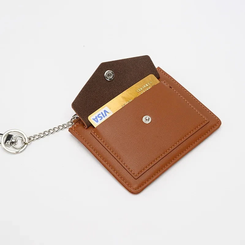 New Card Holder Men Women Slim Minimalist Front Pocket Wallets Zipper Credit Card Holder Portable Leather Wallets with Keyring