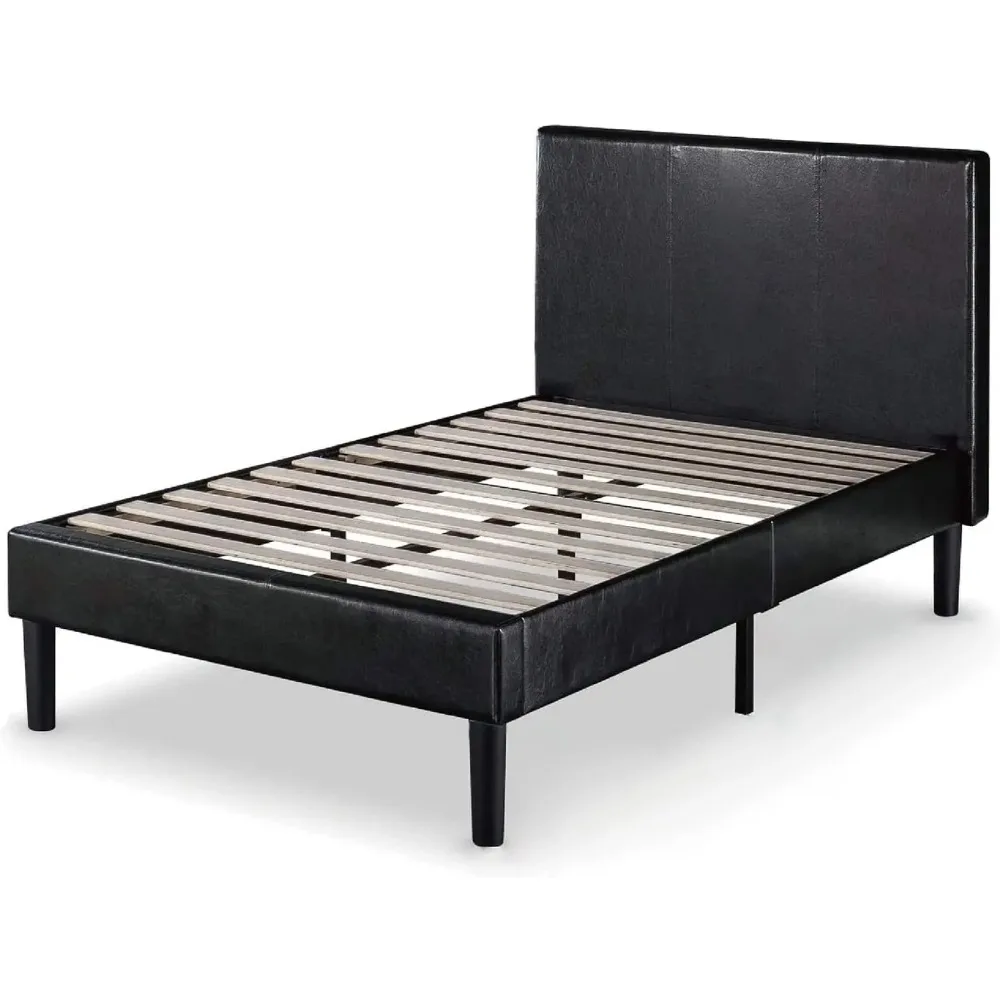 Faux Leather Upholstered Platform Bed Frame, Mattress Foundation, Wood Slat Support, No Box Spring Needed, Twin/Full/Queen/King