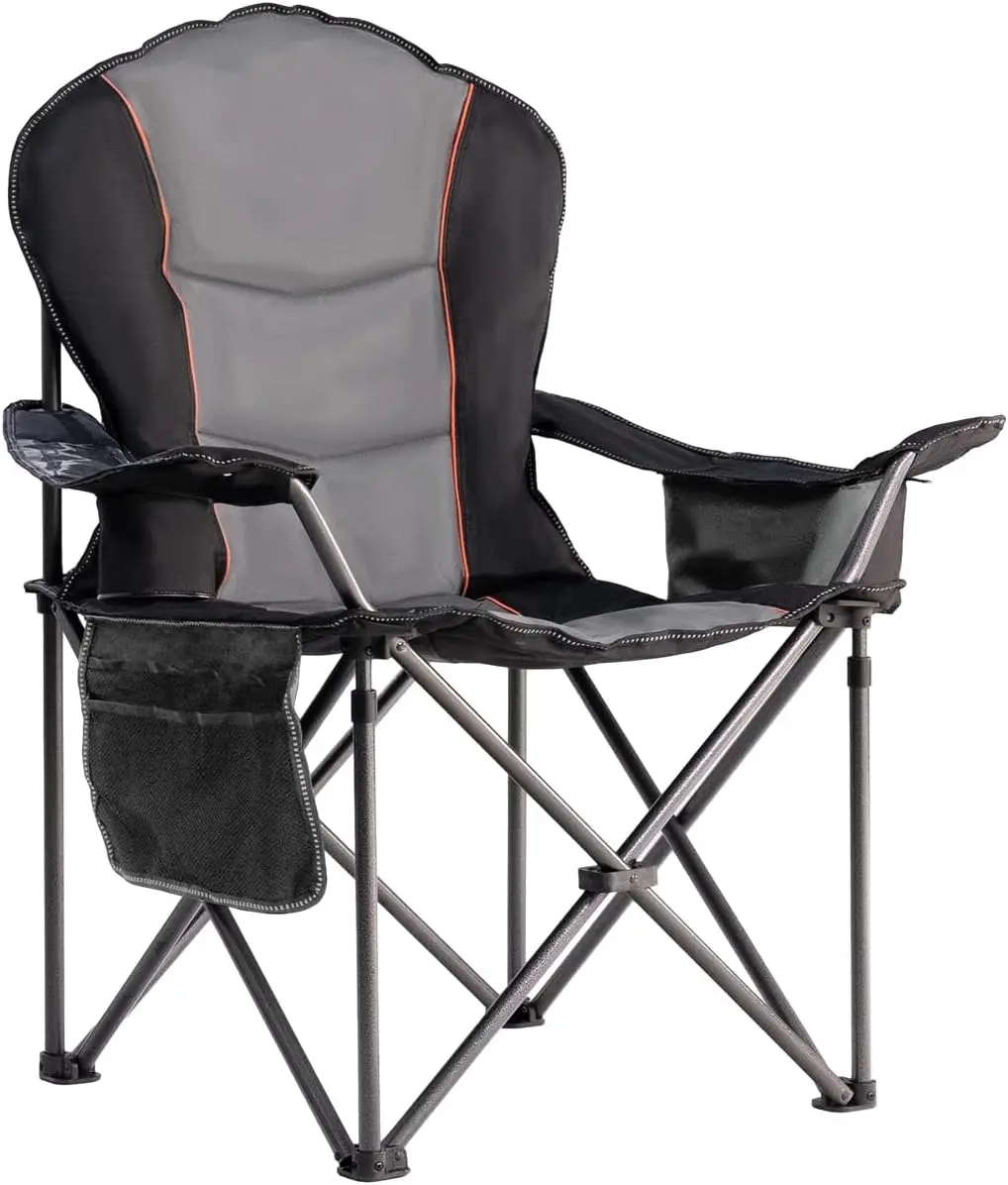 

Heavy Duty Folding Camping Chair with Cooler Bag and Storage Pockets, Portable Outdoor Chair for Adults (Black & Gray)