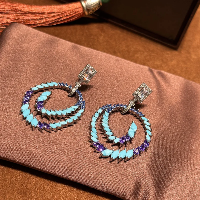 أقراط قطرة الماء الزركون المرصعة بالألماس على شكل خلفي هندسيًا 2025 #4