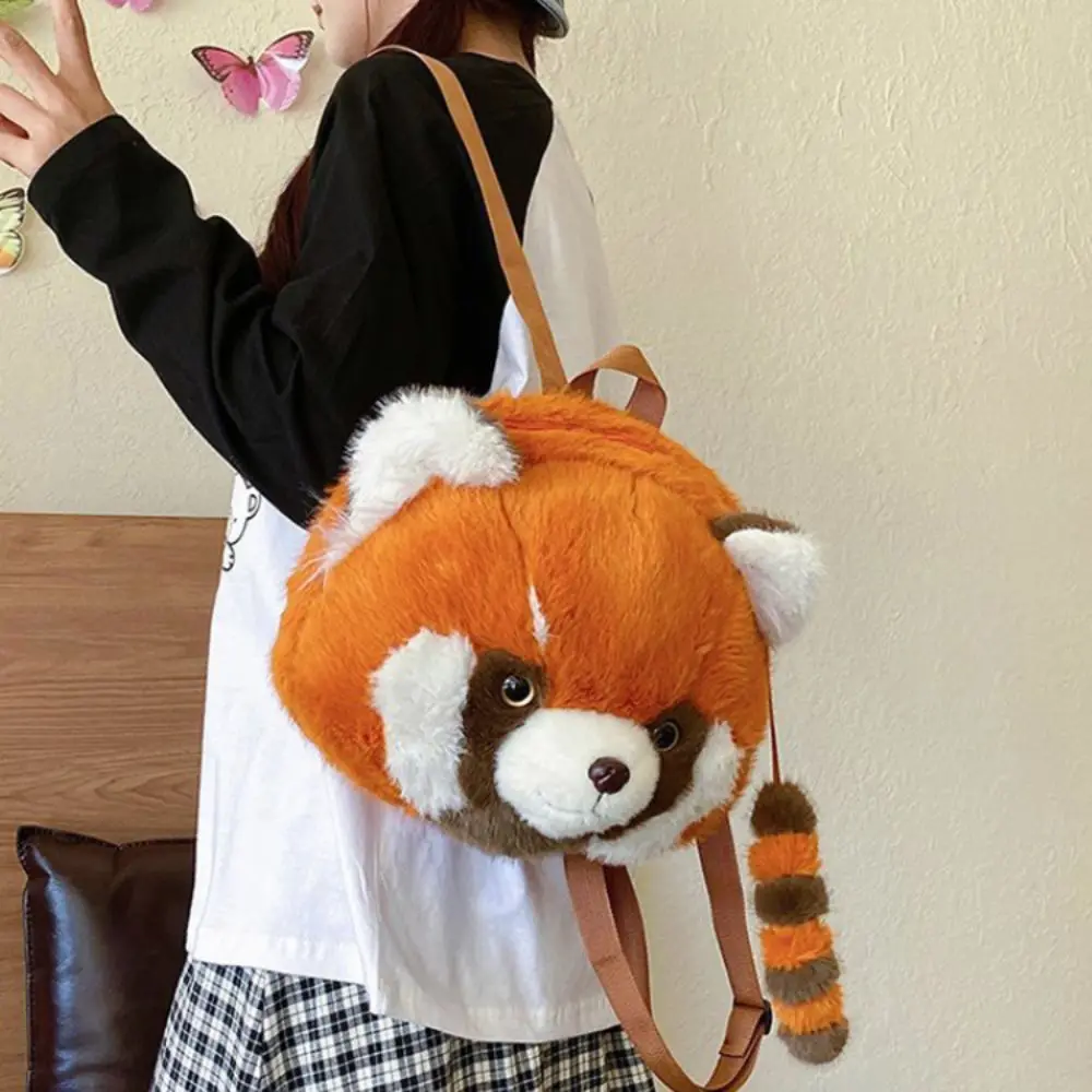 

Plush Toy Red Panda Plush Bag Cute Adjustable Raccoon Backpacks High-capacity Flower Plush Doll Schoolbags Children