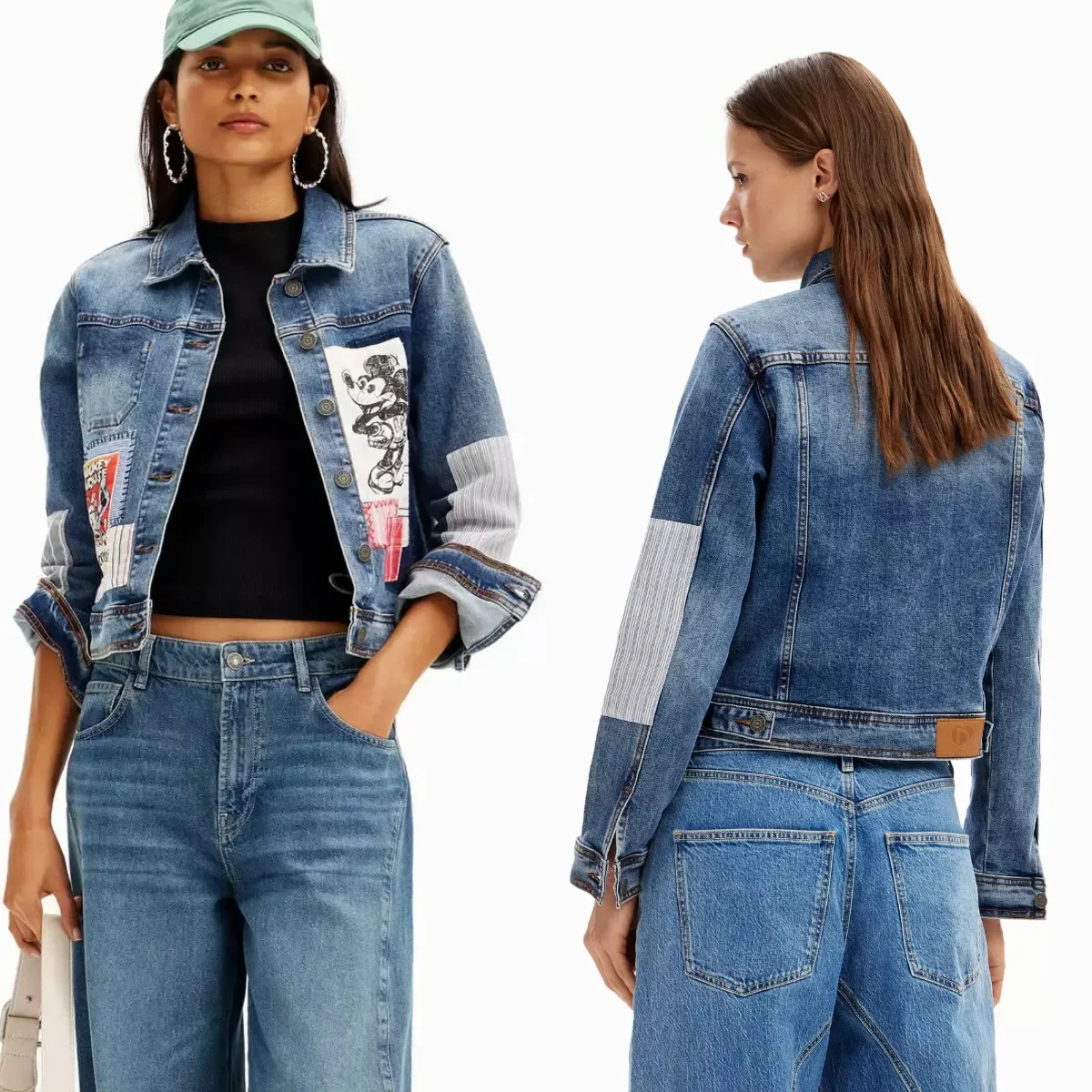 

Европейская, американская и испанская оригинальная мультяшная наклейка из ткани с квадратным воротником и принтом, джинсовая короткая куртка, новый продукт