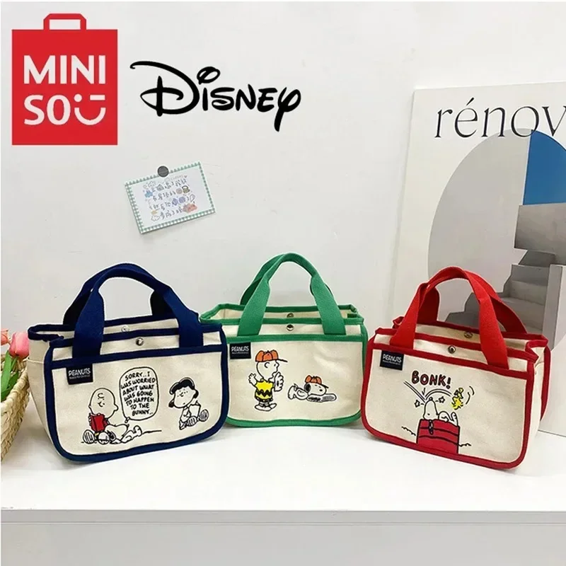 Disney Snoopy Children's Canvas Lunch Bag Multifunctional Children's Cartoon Cute Handbag Desktop Storage Bag Cartoon Kawaii Bag