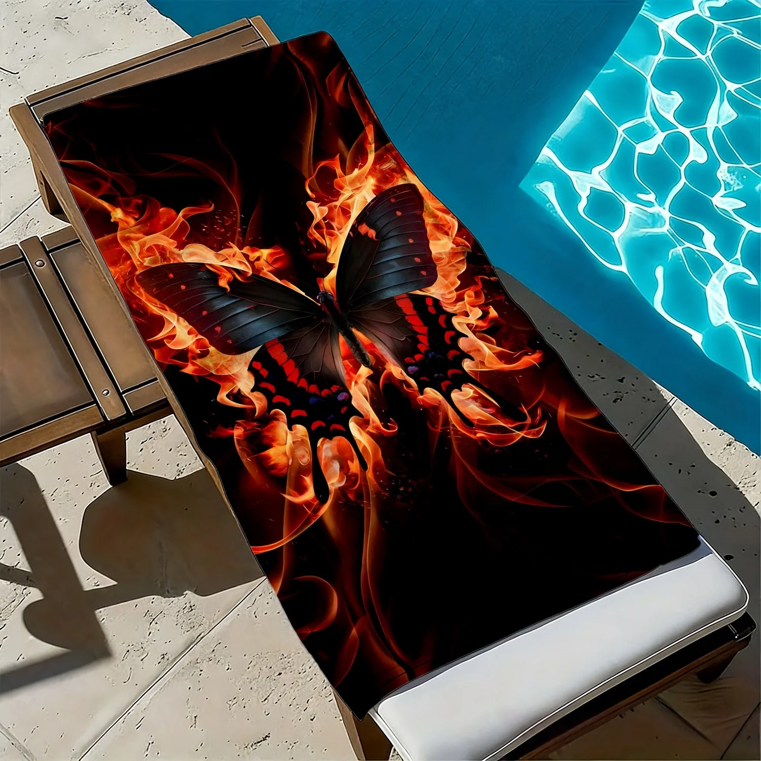 Mysterious Flame Butterfly Pattern polyester microfiber beach towel is highly absorbent, suitable for swimming and beach outings