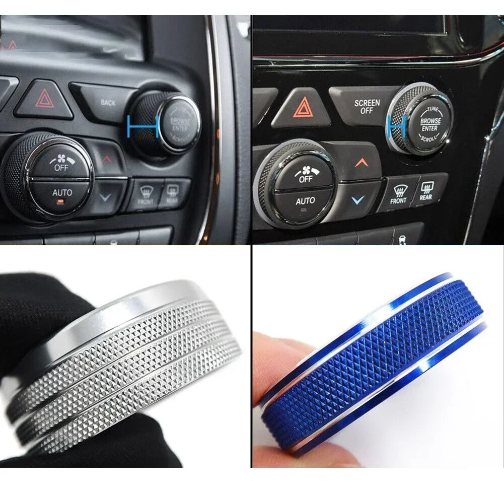 3Pcs For Jeep Grand For Cherokee 2014-2021 Car Interior Volume AC Radio Switch Knob Button Cover Ring Trim Car Styling Trim
