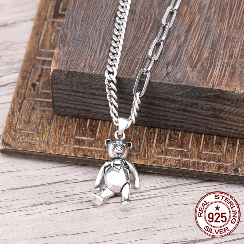 

S925 sterling silver necklace cute little bear internet celebrity retro simple and generous personality versatile fashion