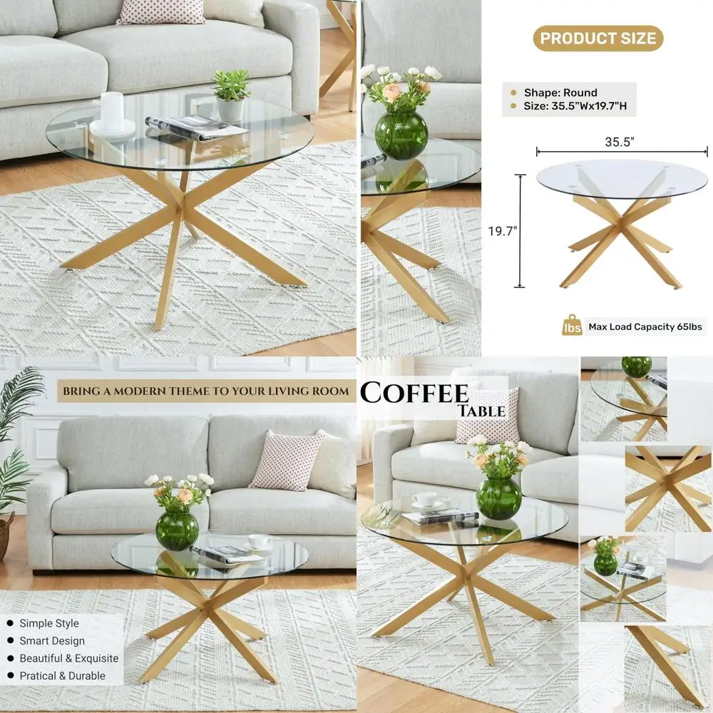 

Modern Clear Tempered Glass Coffee Table for Living Room and Home Office, Simple 35.5 W x 19.7 D Centerpiece