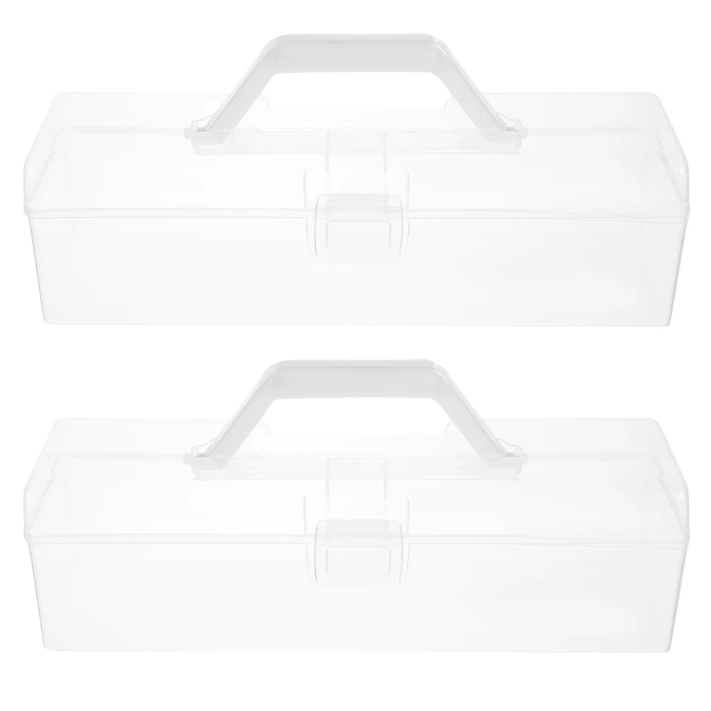 

2pcs Portable Storage Box Transparent Large Capacity Multifunctional Handle Memory Tool Plastic Container Classroom