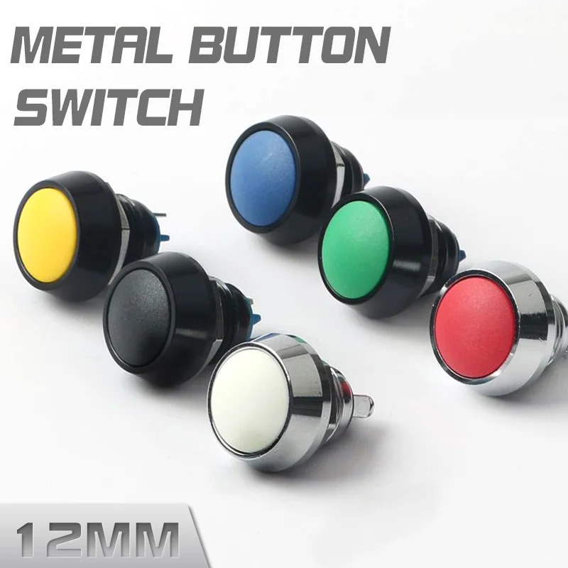 1Pcs 12mm 2Pin Mini Metal Push Button Switch 3A Waterproof Momentary Push Button Switch Reset Non-Locking 1NO 24V 110V Color