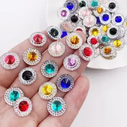 Resin 10/12/16mm Double Color Convex crystal Round Flatback Rhinestone Scrapbook Wedding Applique Gems Embellishment DIY Crafts