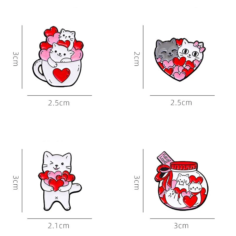 Cute Cartoon Cat Enamel Brooch Creative Animal Valentine's Day Love Heart Gift Lapel Pin Badge Backpack Clothing Hat Accessories