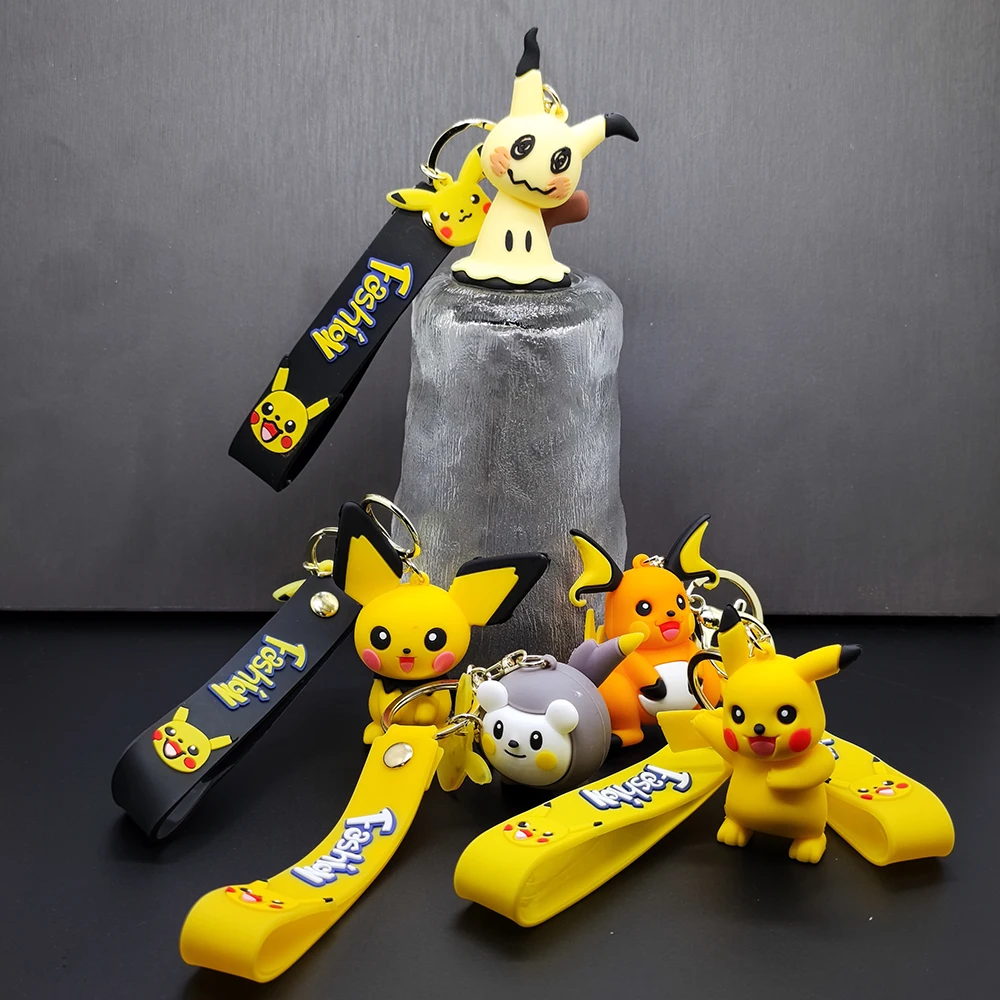 Magic Pokemon Pikachu Key Chain Cute Reachable Duck Bag Pendant Creative Couple Doll Wholesale Car Keychain Kid Gift Key Ring