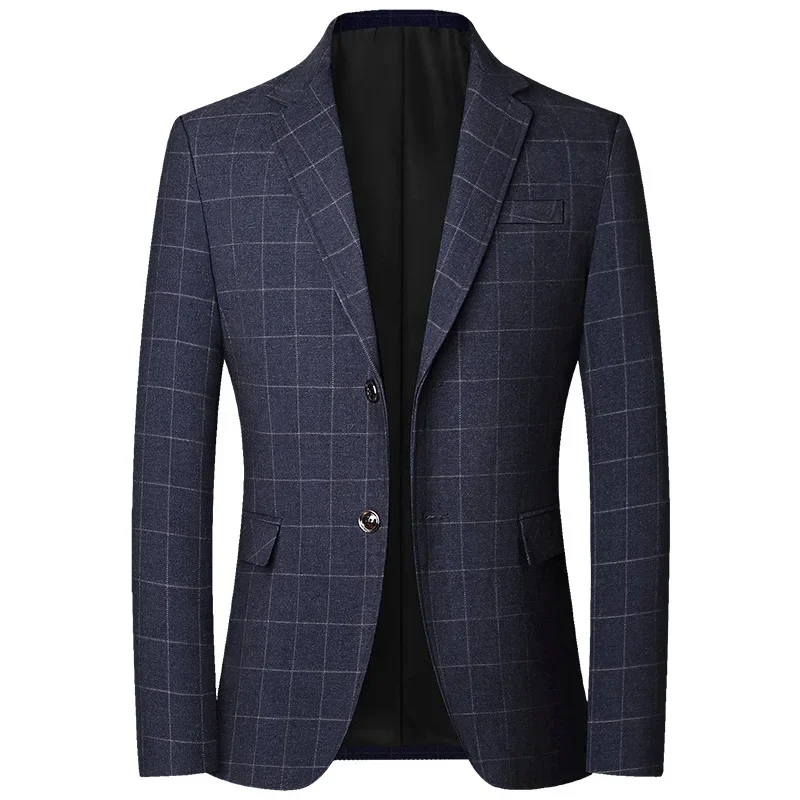 2024 Spring Mens Blazer Jacket High-quality Male Plaid Business Casual Slim Fit Suit Coat Men Wedding Suits 4XL Men Clothing