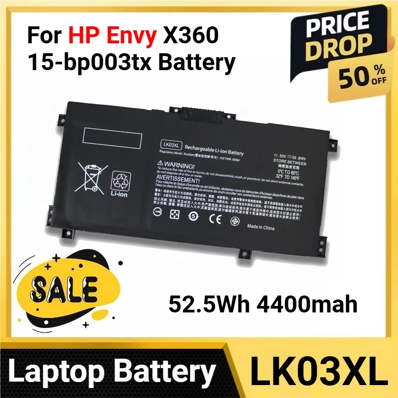

LK03XL 52.5Wh 4400mah For HP Envy X360 15-bp003tx Battery for 15m-cp0012dx 15-cr0035nr 15-bq001na 15-cn0001tx W129 W132 series