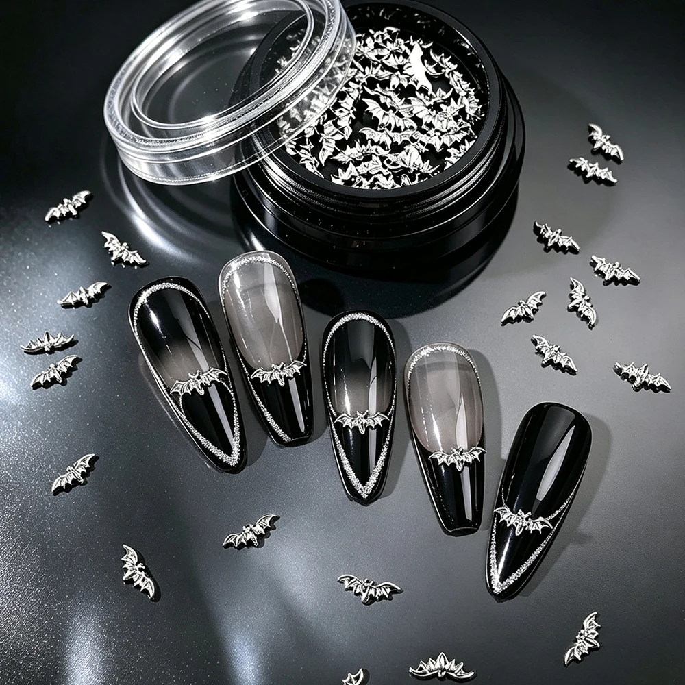 3D Gothic Silber Fledermaus Nagelcharms Punk Halloween Metall Fledermaus Nagelsteine Y2K Nageldekorationen DIY Punk Gruselige Nagelaccessoires – Detail 1