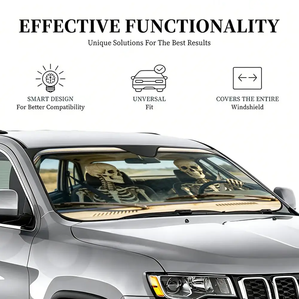Cute Skeleton Man Sun Visor Sun Visor Car Windshield Sunshade UV Protection Reflective Foldable Heat Insulation Cover