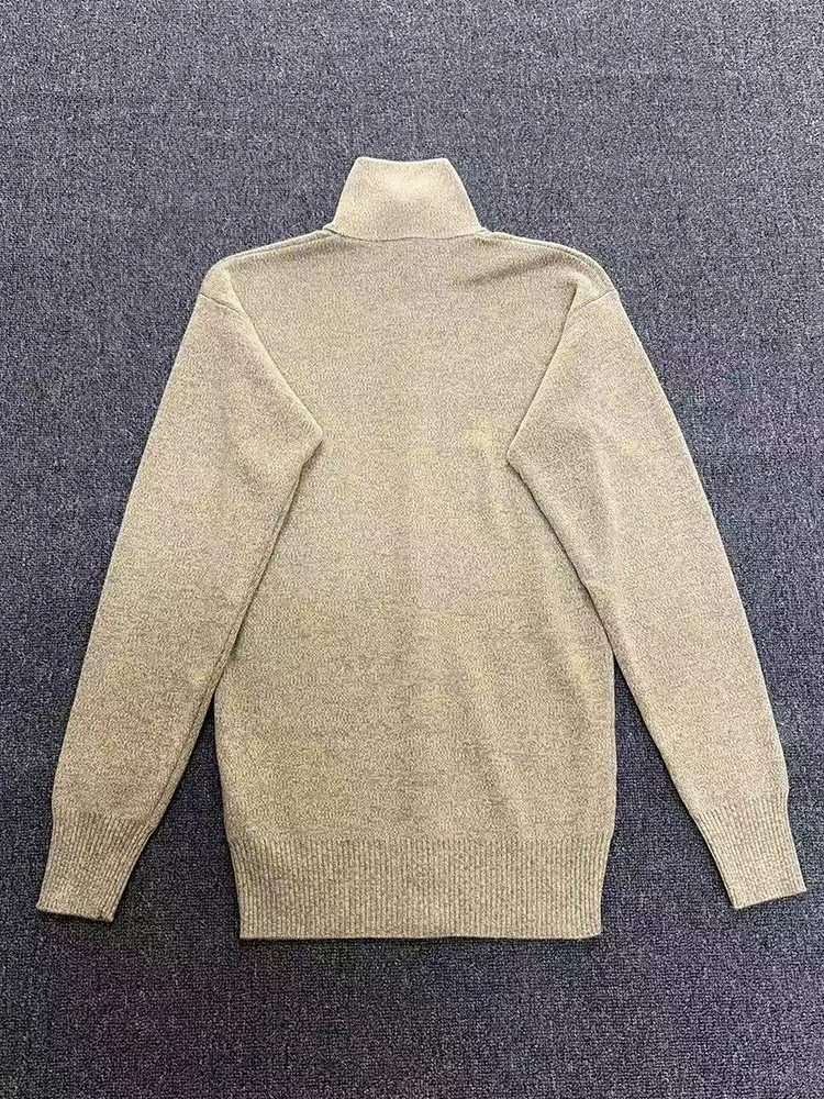 Women's high-neck knitted cardigan, long-sleeved single-button loose-fitting sweater coat, simple and versatile knitted top